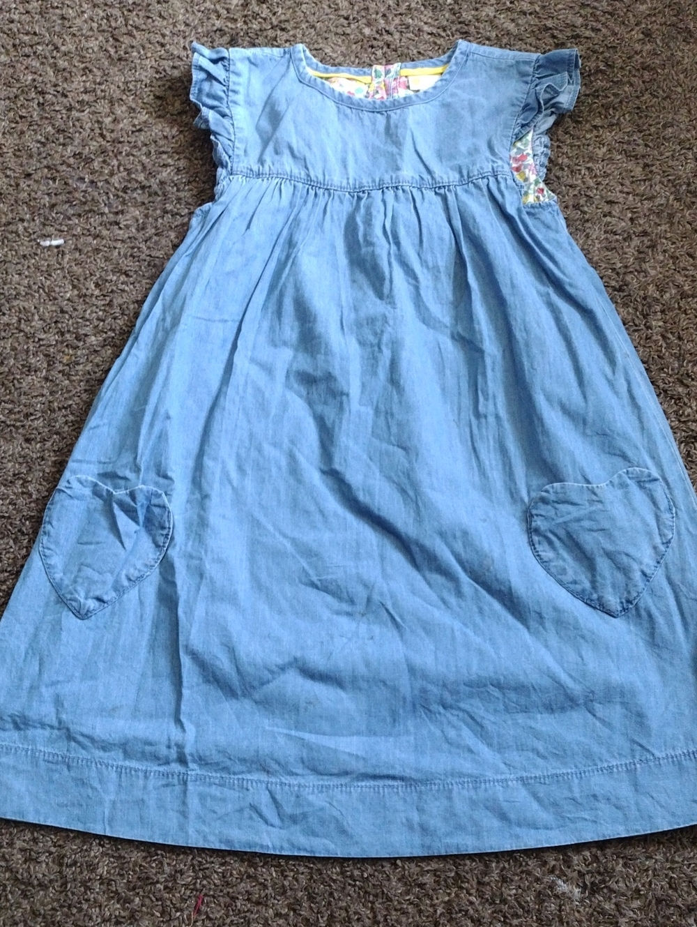 Girls Light Blue Chambray Heart Pocket Dress